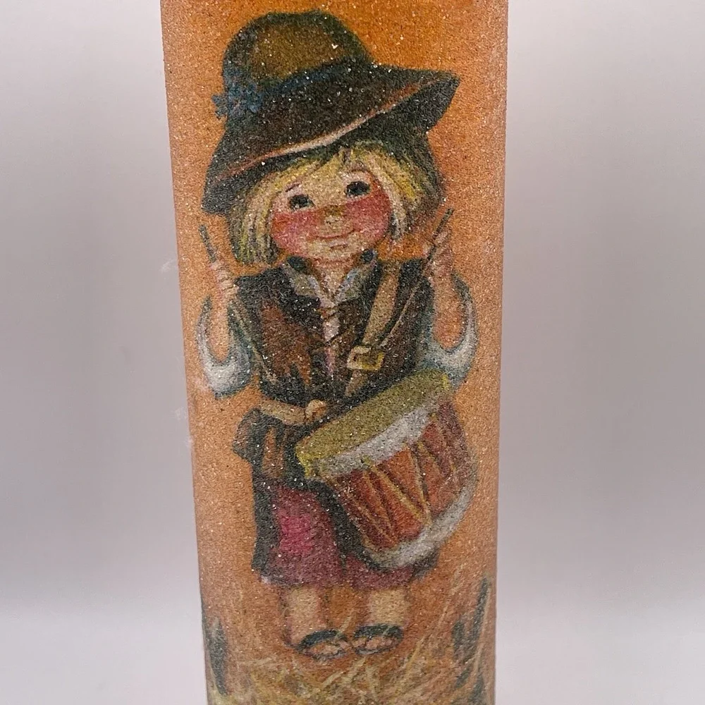 Vintage Tallboy Sugared Frosted Cylinder Candle‎ Christmas Drummer Boy